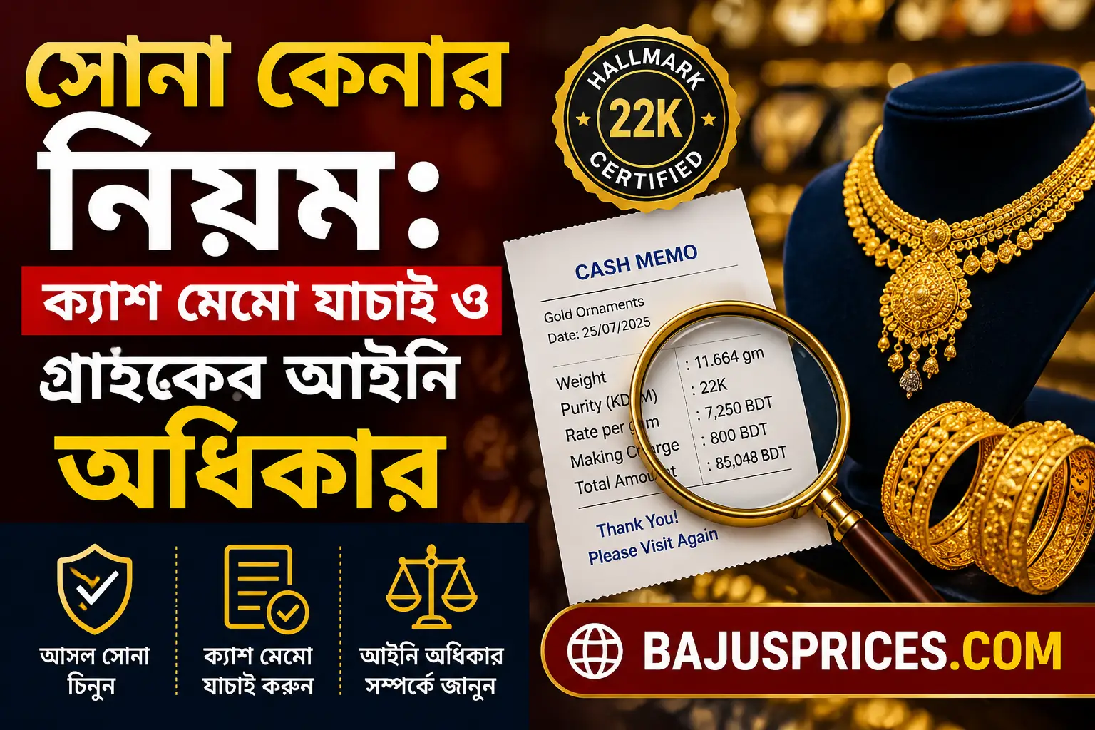 সোনা কেনার নিয়ম ও ক্যাশ মেমো যাচাই: গ্রাহক হিসেবে আপনার অধিকার ও আইনি সুরক্ষা related-post-thumbnail-bajusprices